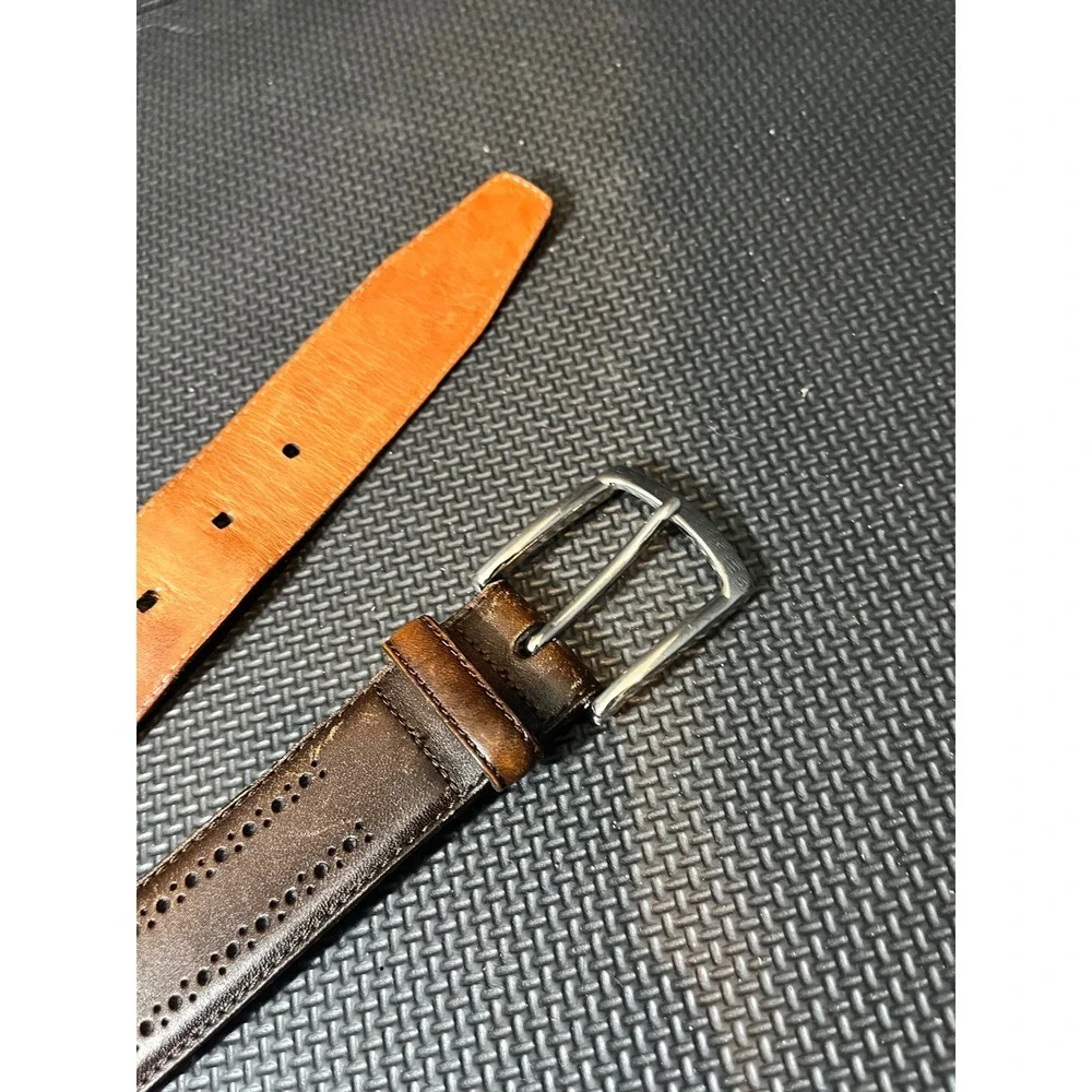 Allen Edmonds Belt Mens 36 Brown Leather Perforated Brogue Dress 74047 USA